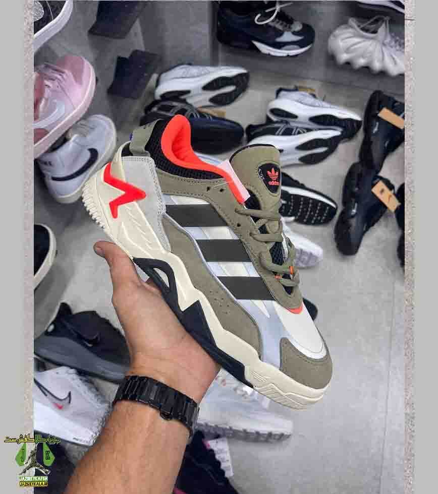 کتانی آدیداس نایت بال سفید و زیتونی Adidas Niteball4 مردانه