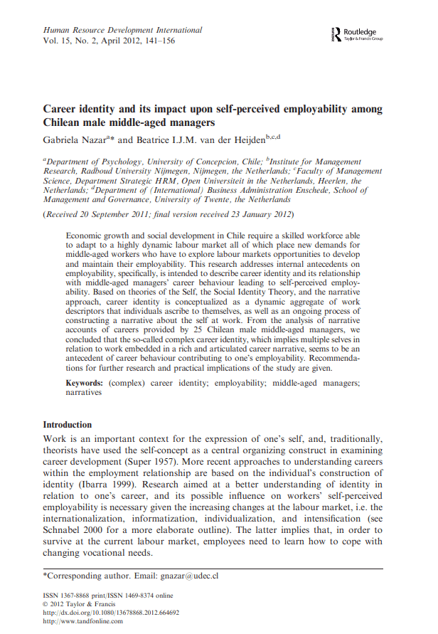 دانلود کتاب Career identity and its impact upon self-perceived employability among Chilean male middle-aged managers