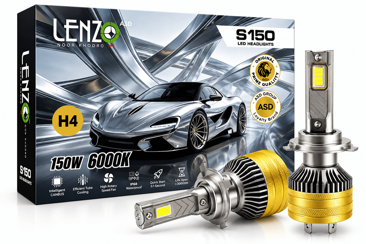 هدلایت خودرو نور یخی مدل S150 6000K پایه H3 برند LENZO