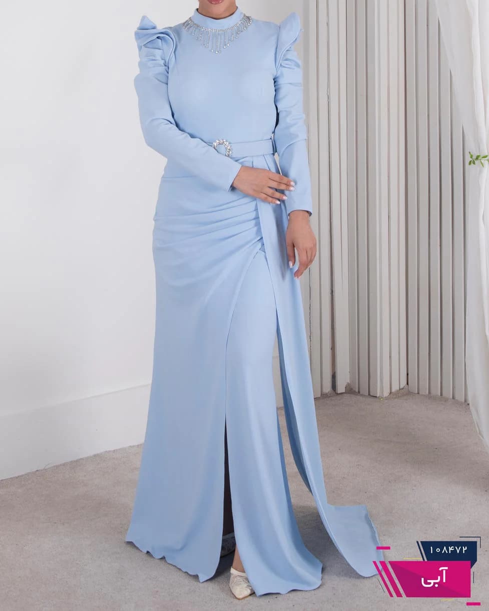 پیراهن مجلسی زنونه دالقیچ سرشونه باز یقه نگین — تصویر ۴
