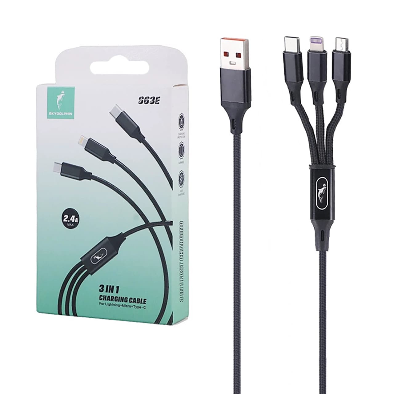 کابل شارژ فست 3 کاره Sky Dolphin مدل S63E – مشکی – TCO