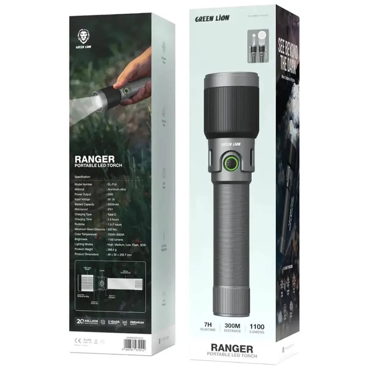چراغ قوه Green Lion مدل Ranger Pro GNRNGRPRTHGY – خاکستری (گارانتی 6 ماهه شرکتی) — تصویر ۵