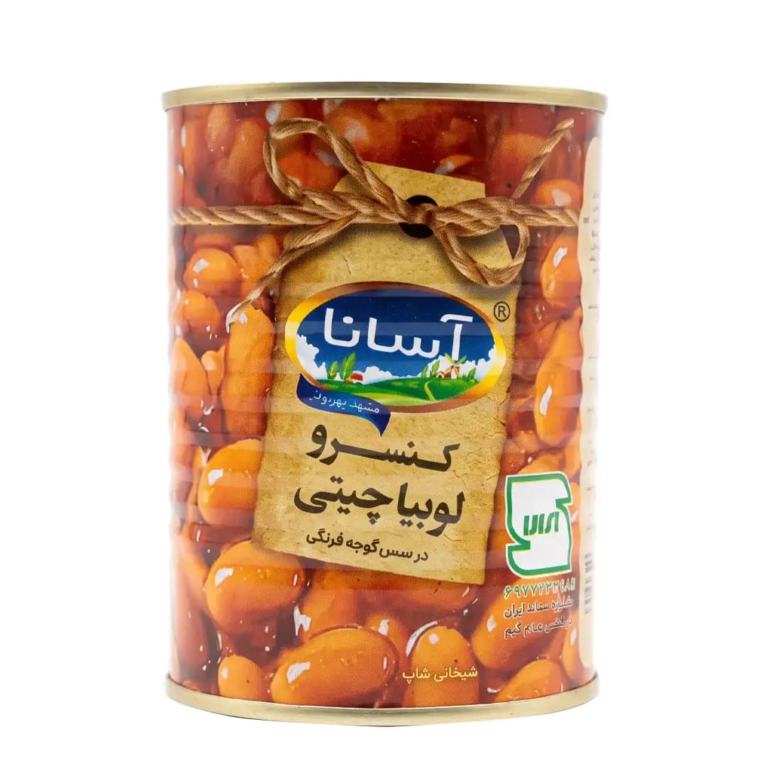 کنسرو لوبیا چیتی در سس گوجه فرنگی آسانا ۳۸۰ گرم