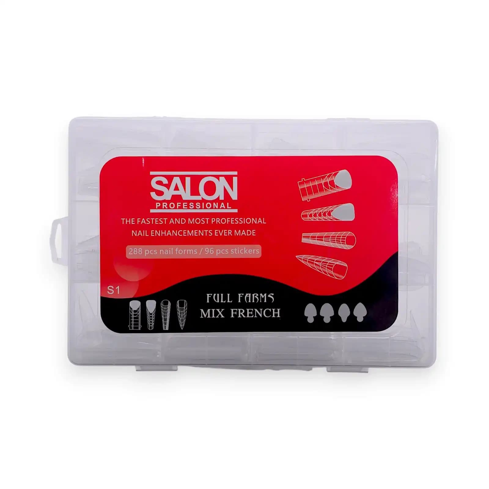 قالب کاشت ناخن سالن SALON مدل میکس فرنچ (همراه 96شابلون فرنچ) کد S1 | پک 288 عددی