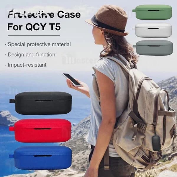 کاور محافظ سیلیکونی هندزفری کیو سی وای Xiaomi QCY T5 Earphone Silicone Case دارای قلاب آویز — تصویر ۴