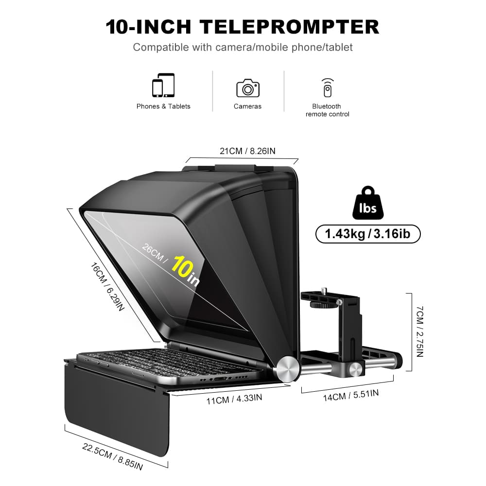تله پرامپتر – اتوکیو (Tele Prompter) Lensgo TC7II برای دوربین حرفه‌ای — تصویر ۲