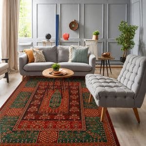 فرش ماشینی 500 شانه فرش ابریشمی کایان زمینه لاکی حاشیه سبز مدل 500250