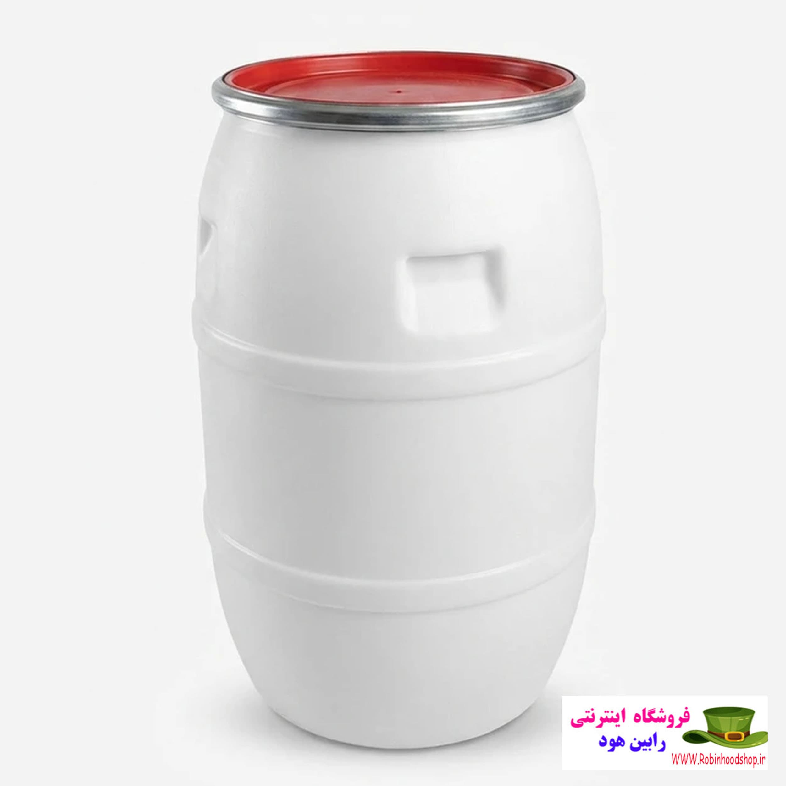 بشکه پلاستیکی 100 لیتری، در واشردار و بست کمربندی