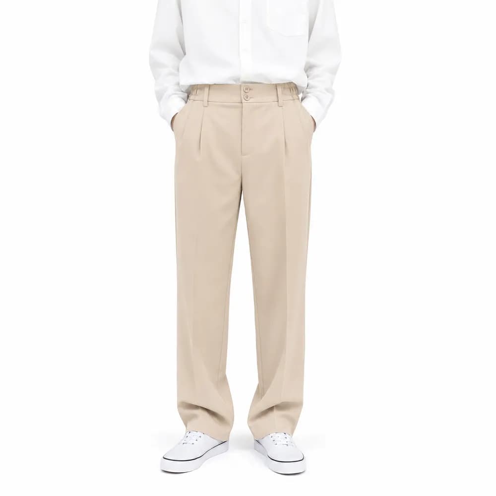شلوار پارچه ای نیم بگ مردانه، نخودی | پارچه سیلک با کیفیت | کد 5015
