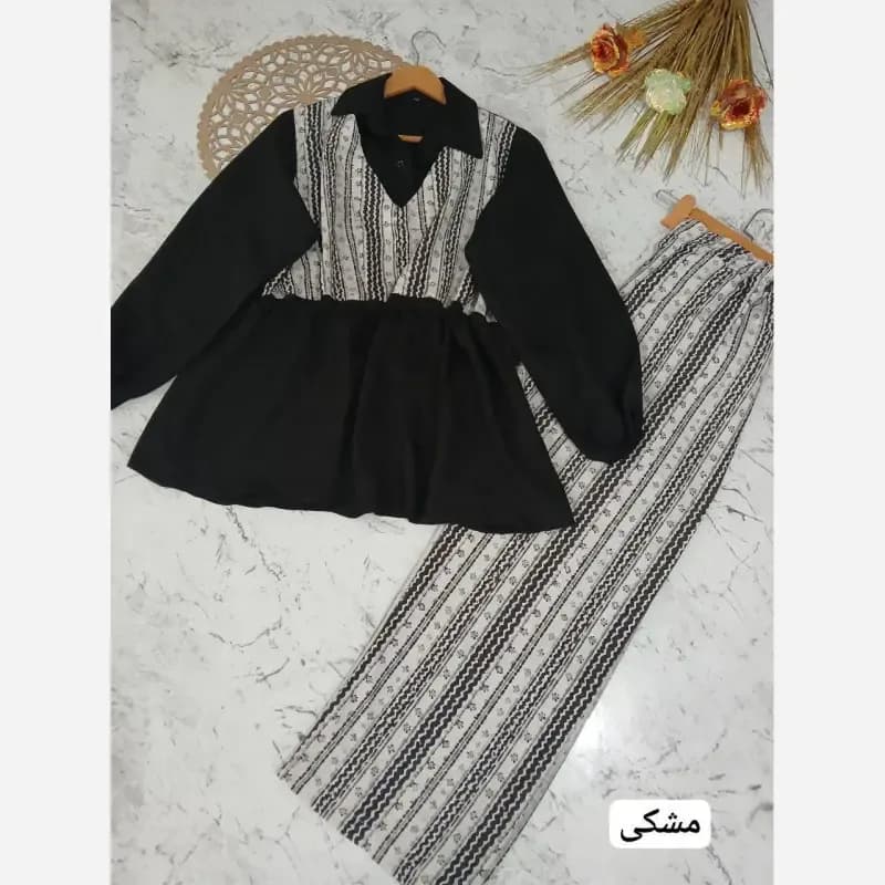ست شومیز و شلوار تابستانه پریدخت جنس شانتون و لینن کنفی سایز 36 تا 48 — تصویر ۵