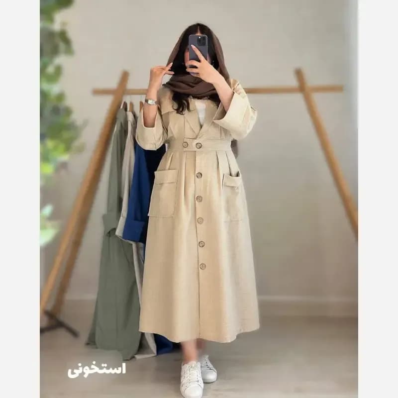مانتو بلند تابستانه مدل ماربل جنس شانتون فری سایز رنگبندی متنوع — تصویر ۳