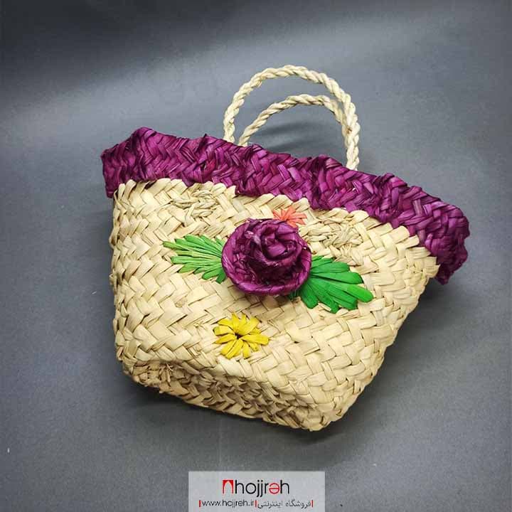 ساک زنبیل حصیری گلدار کوچک بچگانه بنفش کد SNV04