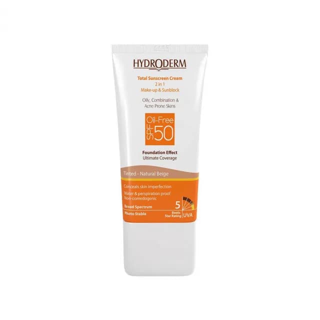 کرم ضد آفتاب فاقد چربی 2در1 بژ طبیعی SPF50 40ml هیدرودرم Hydroderm