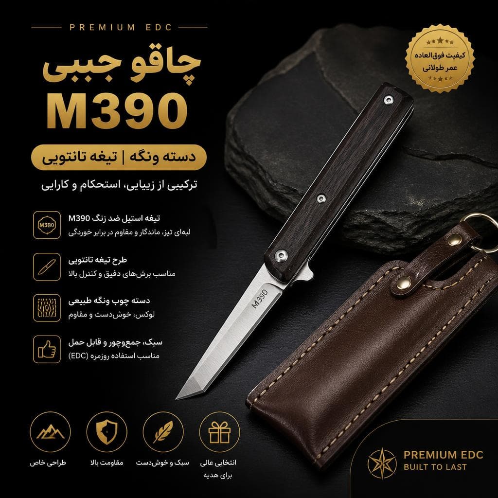 چاقو جیبی m390 دسته ونگه تیغه تانتویی