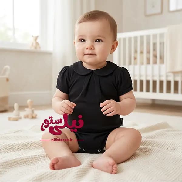 بادی نوزاد آستین کوتاه یقه ب ب آدمک رنگ مشکی