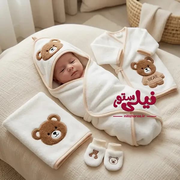 سرویس حوله نوزاد 5 تکه برند مادرکر mothercare طرح تدی