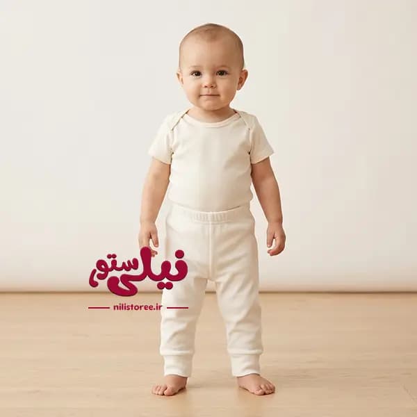شلوار نوزاد طرح کبریتی رنگ سفید آدمک