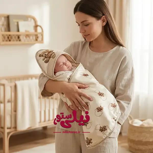 پتو مخمل کلاهدار نوزاد طرح تدی برند پرنسس Princess