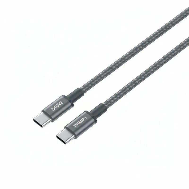 کابل شارژ دو سر تایپ سی 240 وات فیلیپس مدل DLC7060C طول 2 متر — تصویر ۲