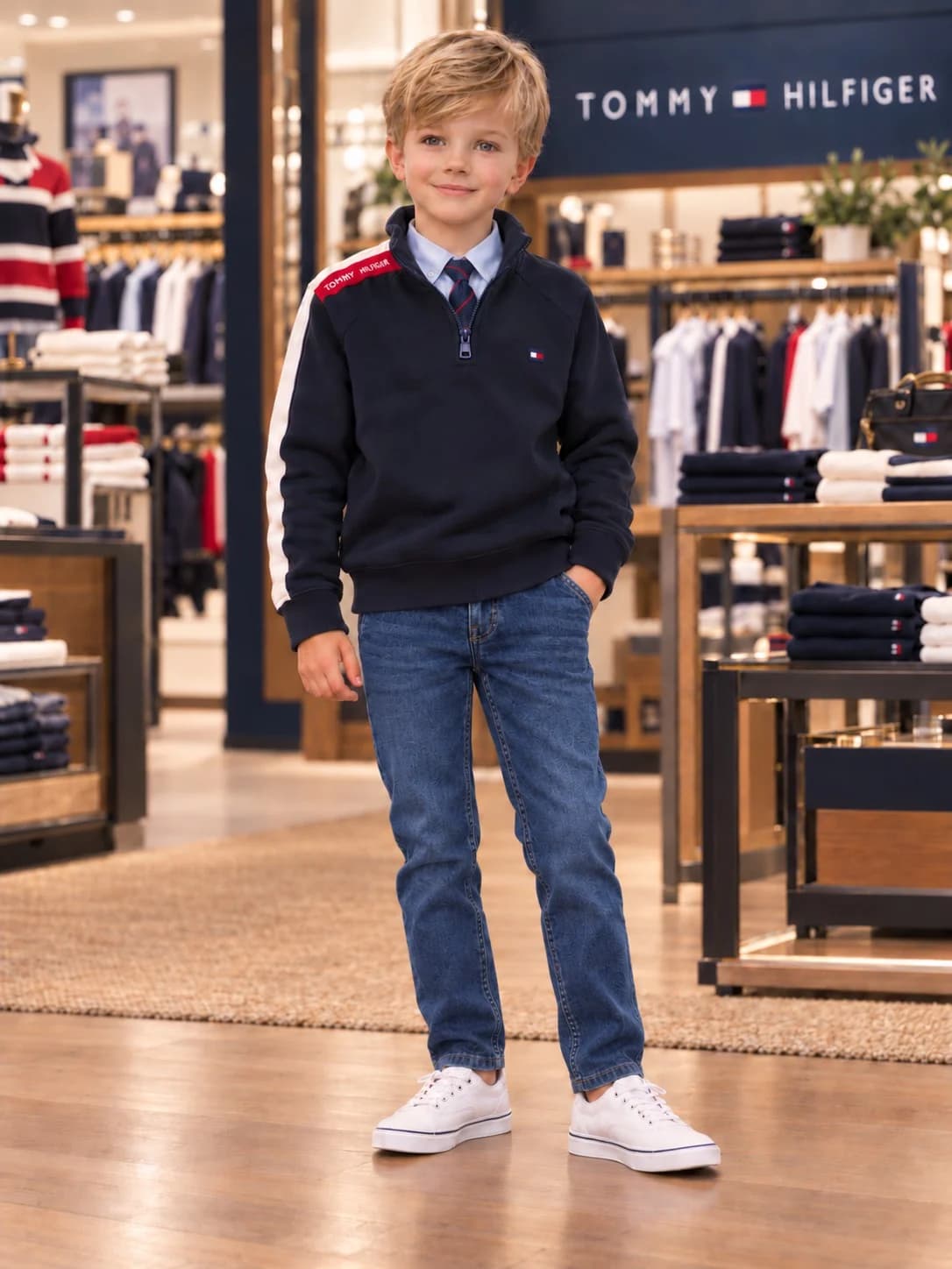 سویشرت نیم زیپ پسرانه دارک بلو TOMMY HILFIGER — تصویر ۴