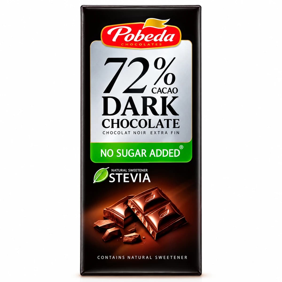 شکلات تلخ 72% پوبدا حاوی استویا بدون شکر اضافه شده 100 گرمی