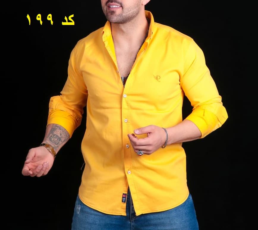 پیراهن کتان کشی مردانه رنگ خردلی کد 199
