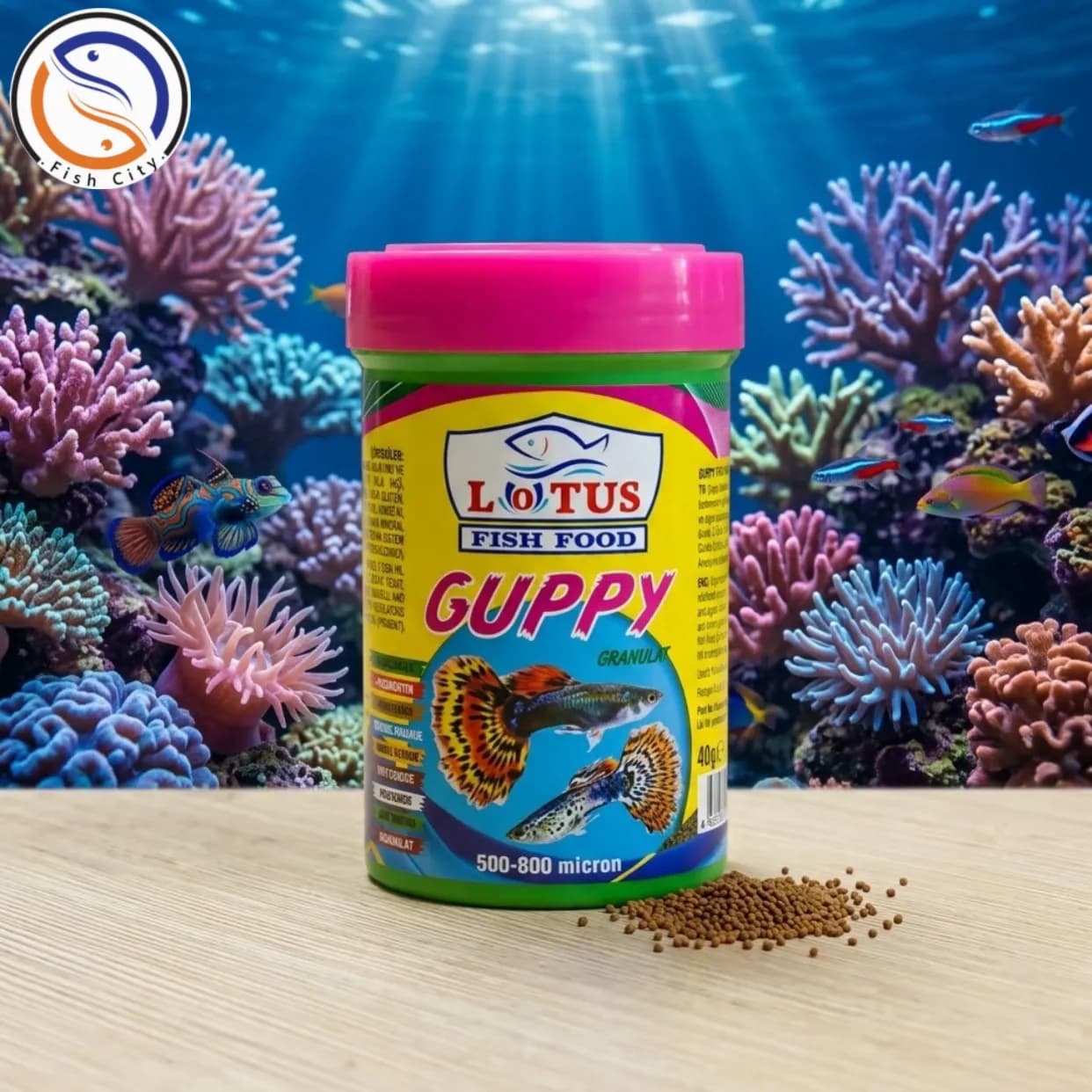 غذا ماهی اکواریوم برند لوتوس مدلGuppy Granulat حجم 40گرم
