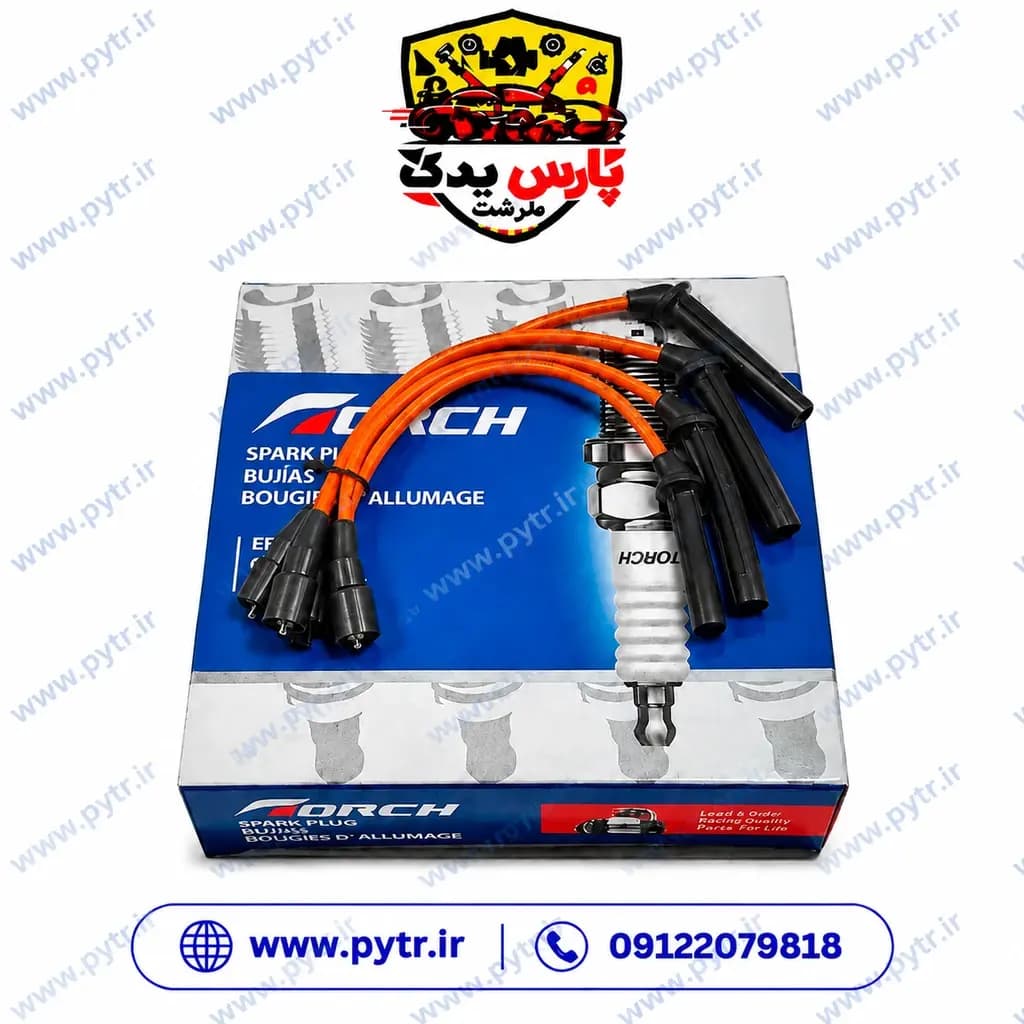پک شمع و وایر شاهین توربو(تورچ مدل K7RTIP پایه کوتاه+وایر شمع تقویتی شاهین)بسته ی 8 عددی