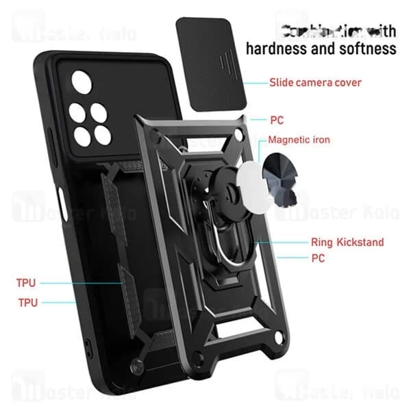 گارد محافظ ضد ضربه انگشتی Xiaomi Poco M4 Pro SHUNIJA Armor Case دارای محافظ دوربین — تصویر ۳