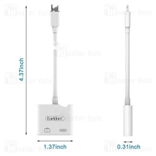 تبدیل لایتنینگ اتصال همزمان شارژر و USB ارلدام Earldom OT43 — تصویر ۳