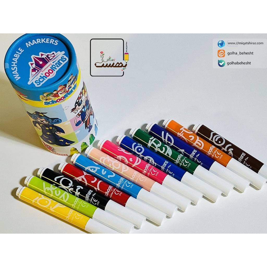 ماژيک نقاشی 12 رنگ استوانه ای جامبو اسکول فنس