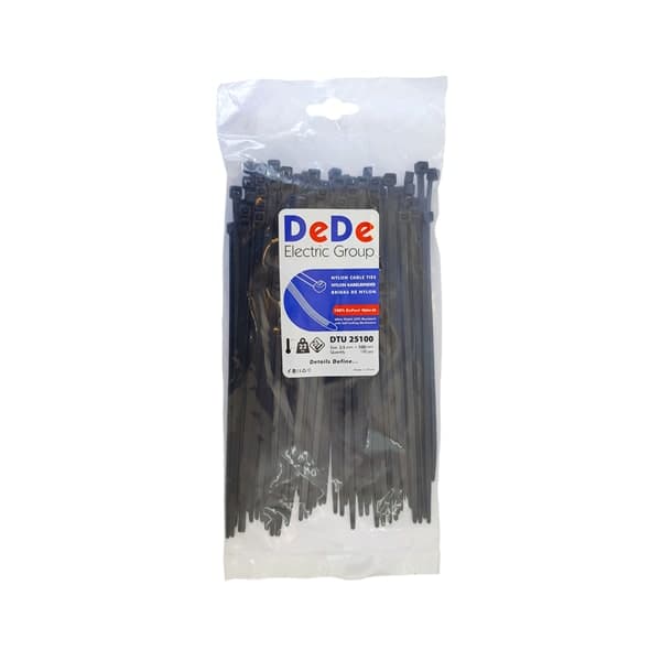 بست کمربندی پلاستیکی مشکی DeDe سایز 100*2/5 مدل DTU25100