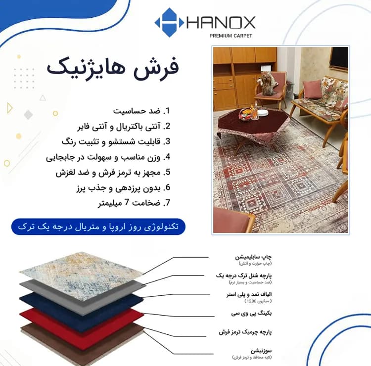 فرش ماشینی 1000 شانه هانوکس زمینه قرمز حاشیه چند رنگ مدل مدرن کد HAM.973.1 — تصویر ۴