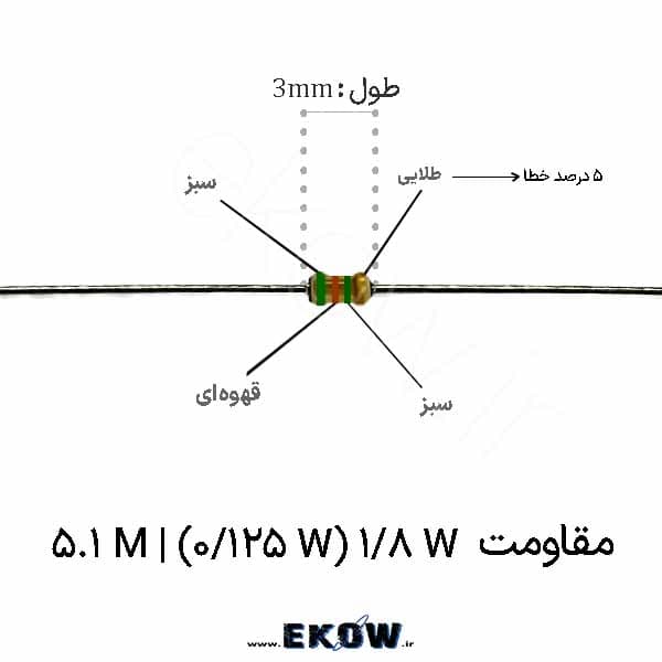 مقاومت 1/8 وات 5.1 مگا اهم ( 1/8W 5.1M ) پک 5000 عددی — تصویر ۳