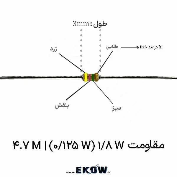 مقاومت 1/8 وات 4.7 مگا اهم ( 1/8W 4.7M ) پک 100 عددی