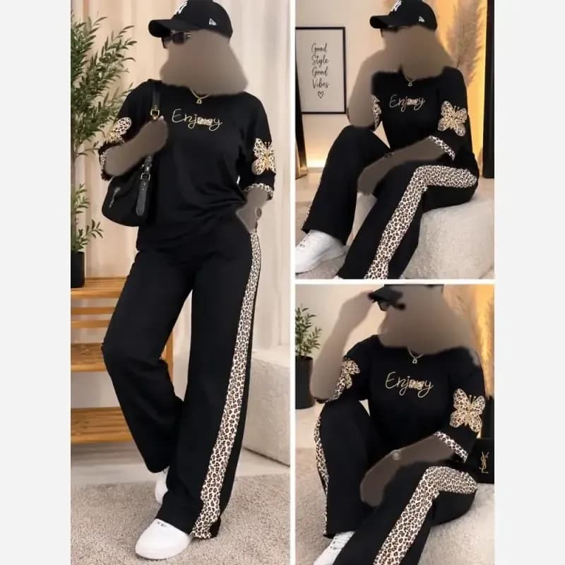 ست زنانه نخ پنبه طرح پلنگی گرم بالا فری سایز 38 تا 46