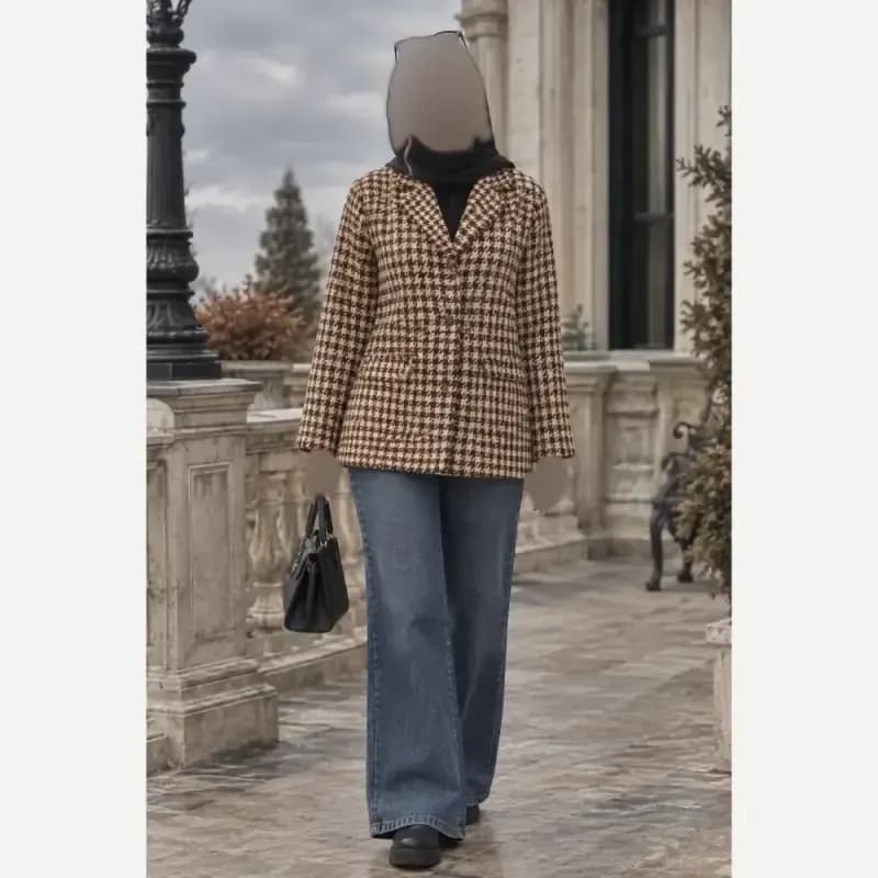 کت پیچازی پشمی قواره دار باکیفیت قد 70 — تصویر ۵