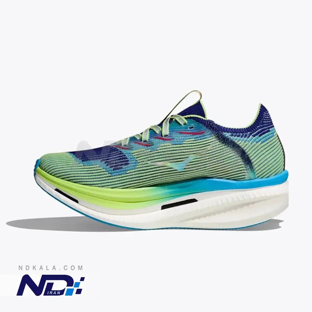 کتونی تخصصی رانینگ هوکا مدل HOKA Cielo X1 مجهز به صفحه کربن و فوم سوپرکریپتیک PEBA با جعبه بارکد دار (رنگ آبی سبز) — تصویر ۲