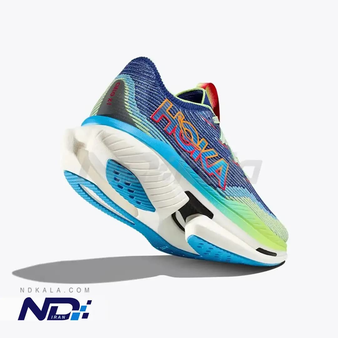 کتونی تخصصی رانینگ هوکا مدل HOKA Cielo X1 مجهز به صفحه کربن و فوم سوپرکریپتیک PEBA با جعبه بارکد دار (رنگ آبی سبز) — تصویر ۵