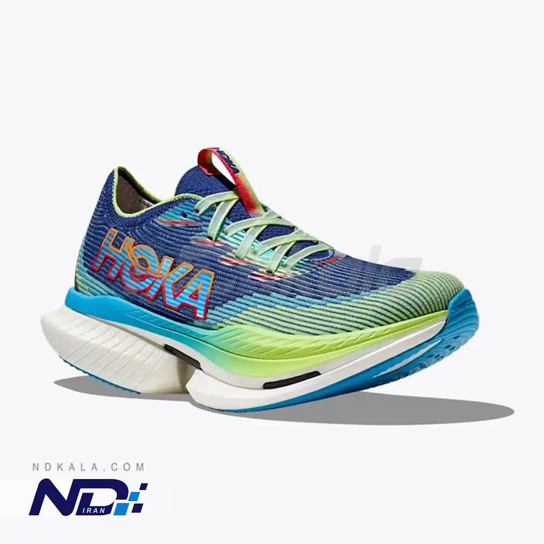 کتونی تخصصی رانینگ هوکا مدل HOKA Cielo X1 مجهز به صفحه کربن و فوم سوپرکریپتیک PEBA با جعبه بارکد دار (رنگ آبی سبز) — تصویر ۳