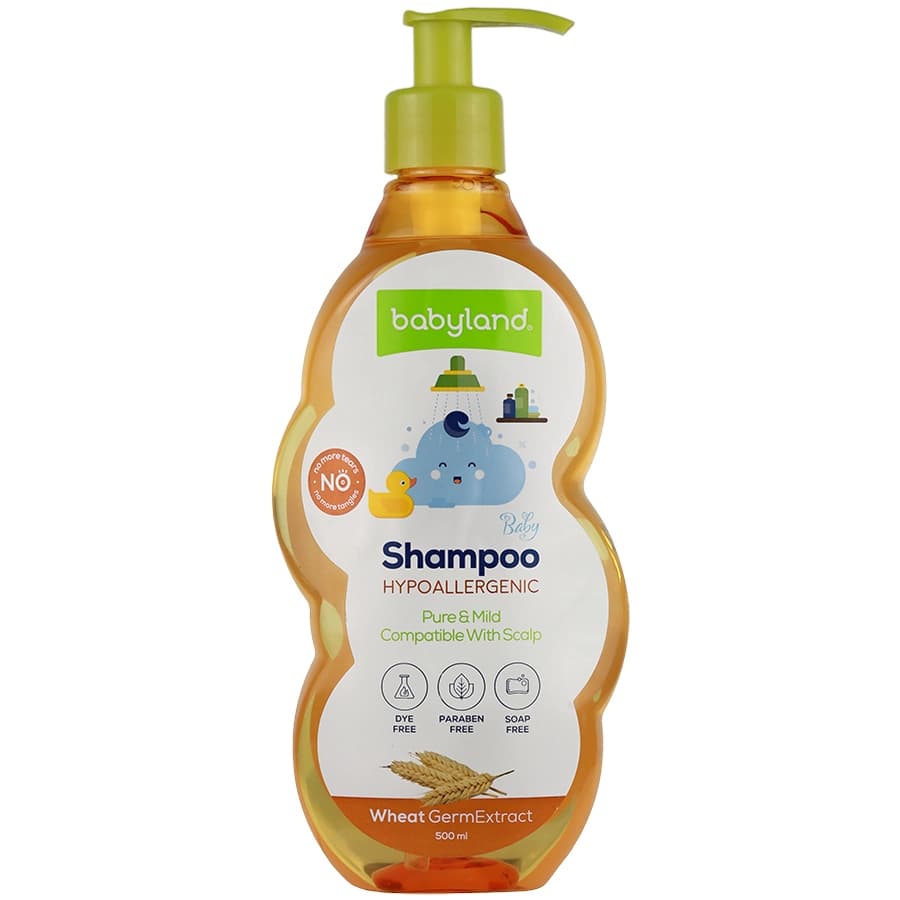 شامپو بچه حاوی پروتئین جوانه گندم بیبی لند 500 میلی لیتر (Babyland Hypoallergenic Wheat Germ)