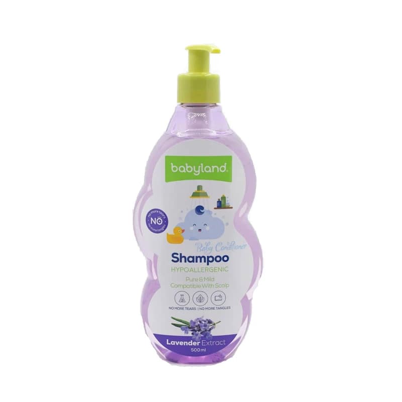 شامپو نرم کننده بچه حاوی عصاره اسطوخودوس بیبی لند 500 میلی لیتر (Babyland Hypoallergenic Lavender Extract Shampoo)