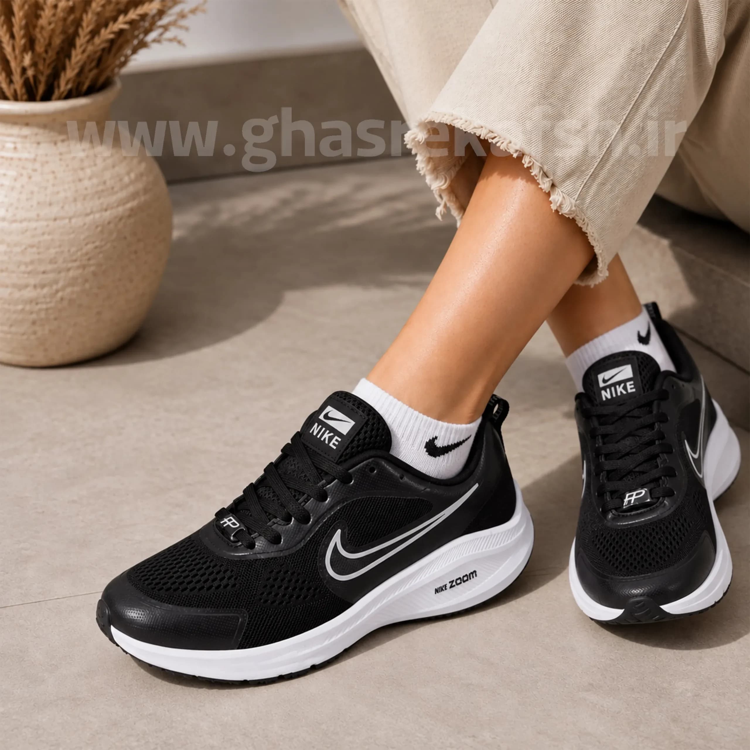 کتونی نایک زوم nike zoom زنانه مشکی سفید کد 572