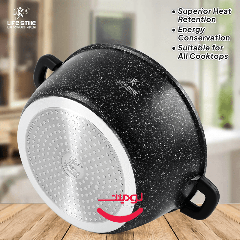 سرویس قابلمه و تابه گرانیتی ۲۴ پارچه لایف اسمایل مدل LIFEP17S-24-BLACK با دسته سیلیکونی — تصویر ۲