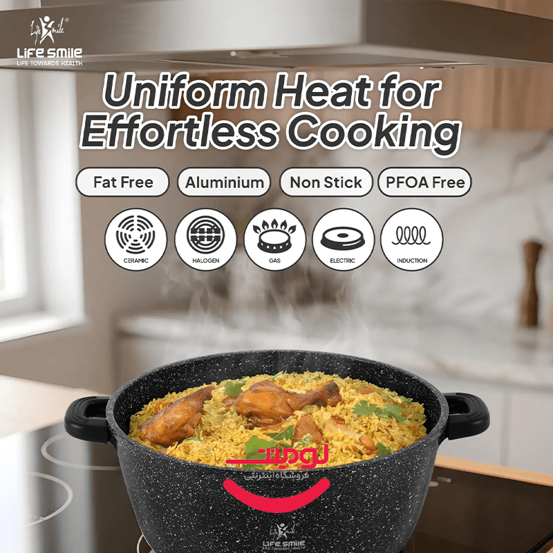 سرویس قابلمه و تابه گرانیتی ۲۴ پارچه لایف اسمایل مدل LIFEP17S-24-BLACK با دسته سیلیکونی — تصویر ۵