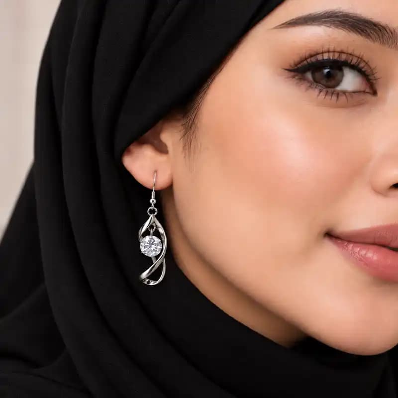 گوشواره آویز نگیندار مدل پیچشی-زیورینو — تصویر ۲
