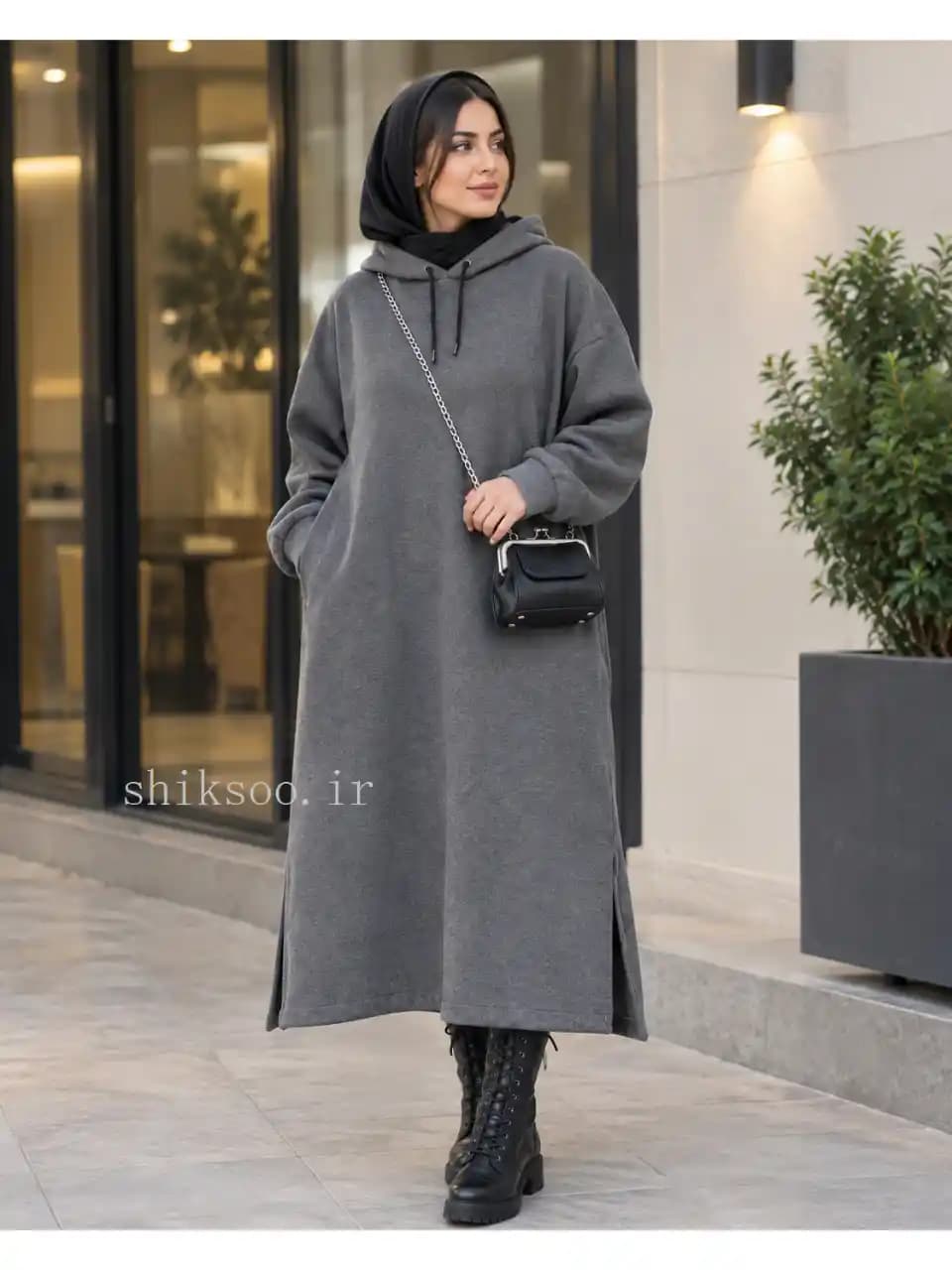 هودی بلند زنانه کلاه‌دار فوتر کد 9359