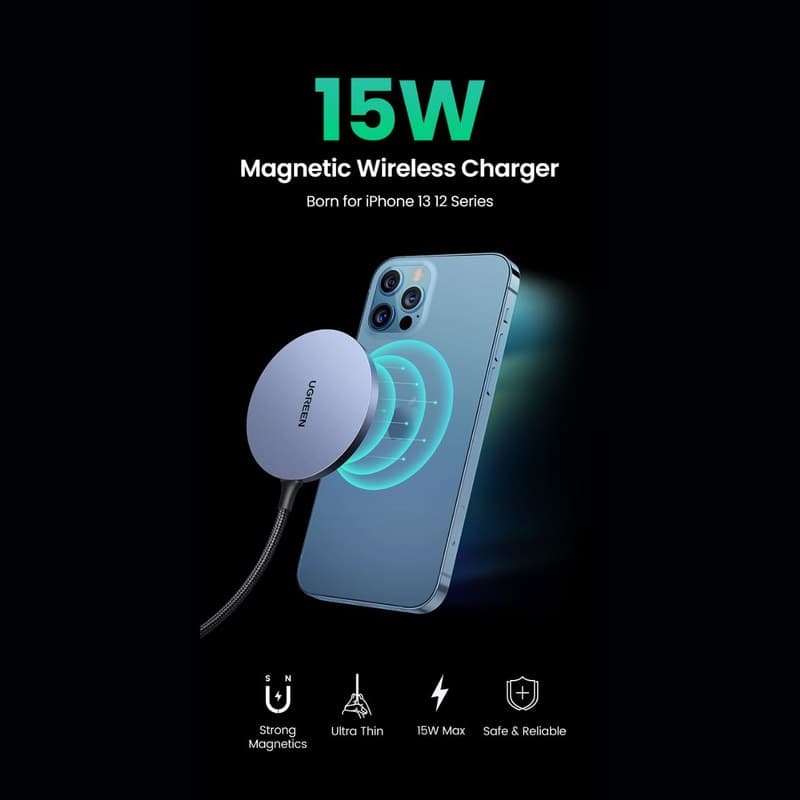 شارژر وایرلس مغناطیسی یوگرین UGREEN CD245 15W Magnetic Wireless Charger — تصویر ۴