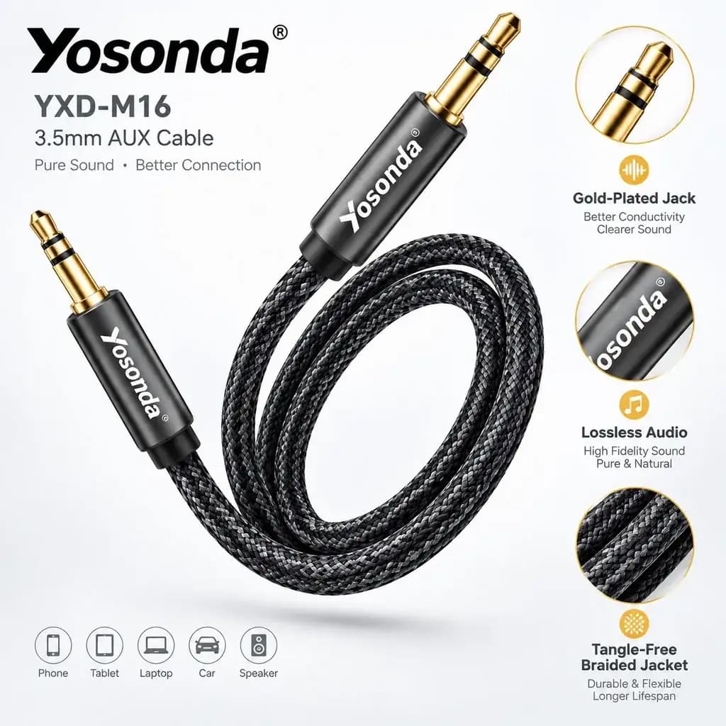 کابل انتقال صدای 3.5 میلیمتری (AUX) یوسوندا مدل YXD-M16 — تصویر ۴
