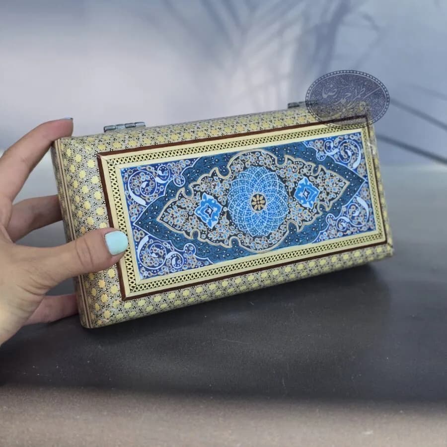 جعبه جواهر زیرو رو گرد خاتم و نقاشی اسلیمی — تصویر ۵